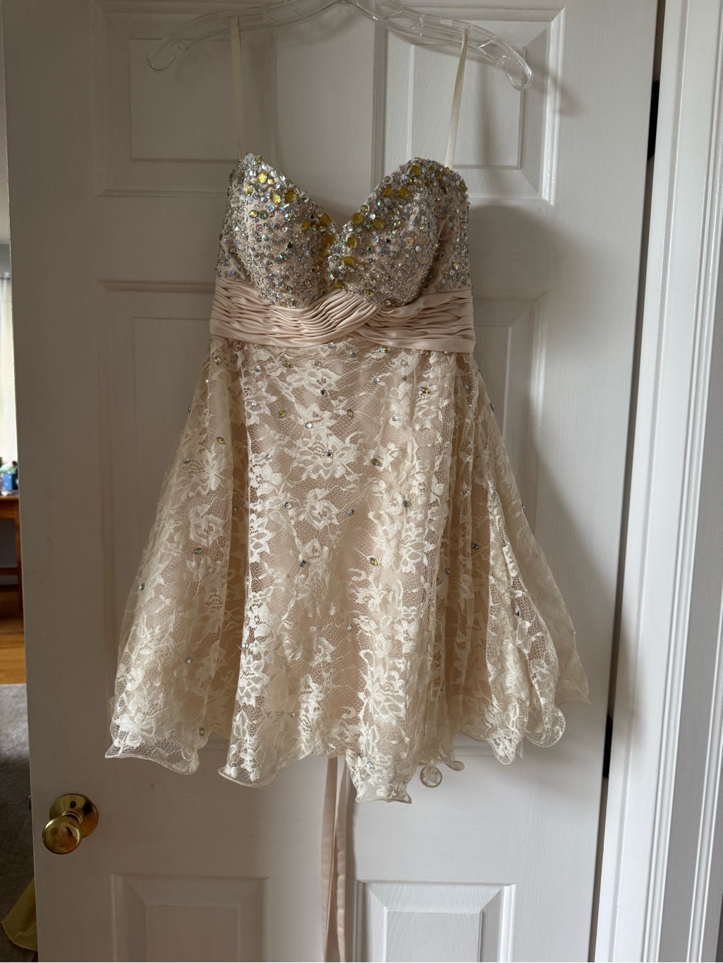 Elegant Lace Beaded Prom Dress In Champagne